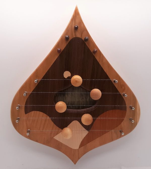 DH5CBWDEC-5 string door harp with Cherry border and decorative Walnut inlay