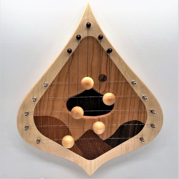 DH5WBCDEC-5 string door harp with solid Walnut border and decorative Cherry inlay.