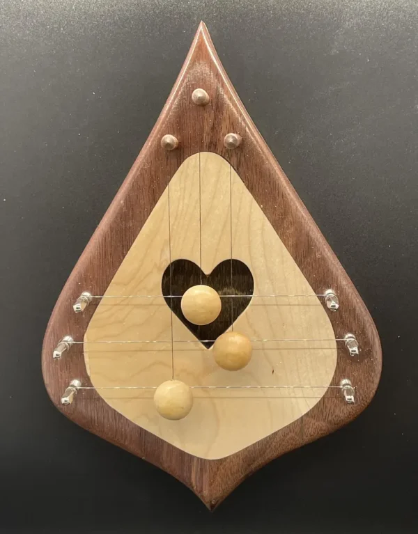 DH3WBMHRT- 3 string door harp with Walnut border and simple Maple inlay with a Heart for the sound hole.